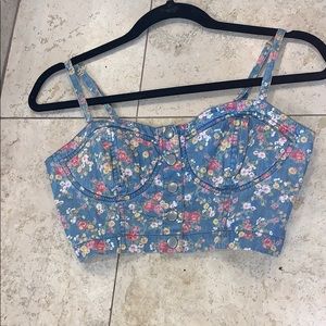 Denim, floral super cute crop top